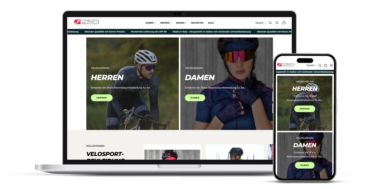 3face Online-Shop Relaunch via Shopify. Individuelle Anpassung